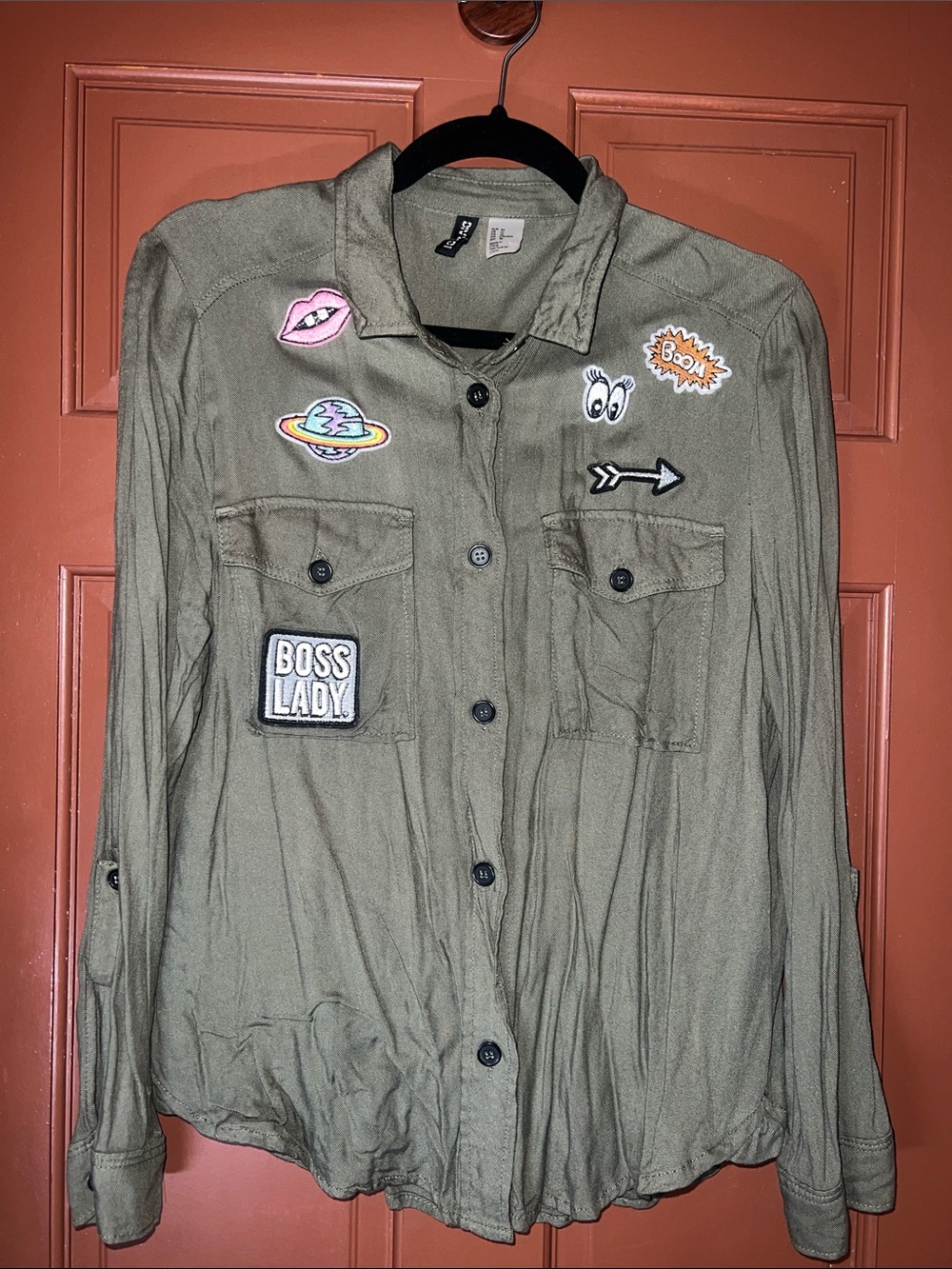 Boss Lady Olive Green Patch Utility shirt